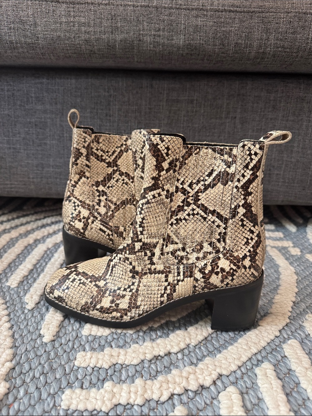 Nordstrom Nohazina-Lea Snake Print Leather Ankle Boots Women's Size 6 Block Heel